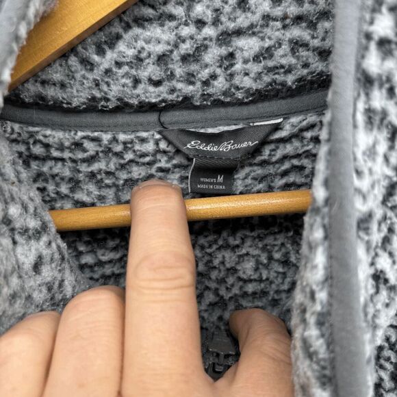 Eddie Bauer Women’s Full Zip Popcorn Sherpa Fleece Jacket in Gray EUC Size M - Picture 3 of 5